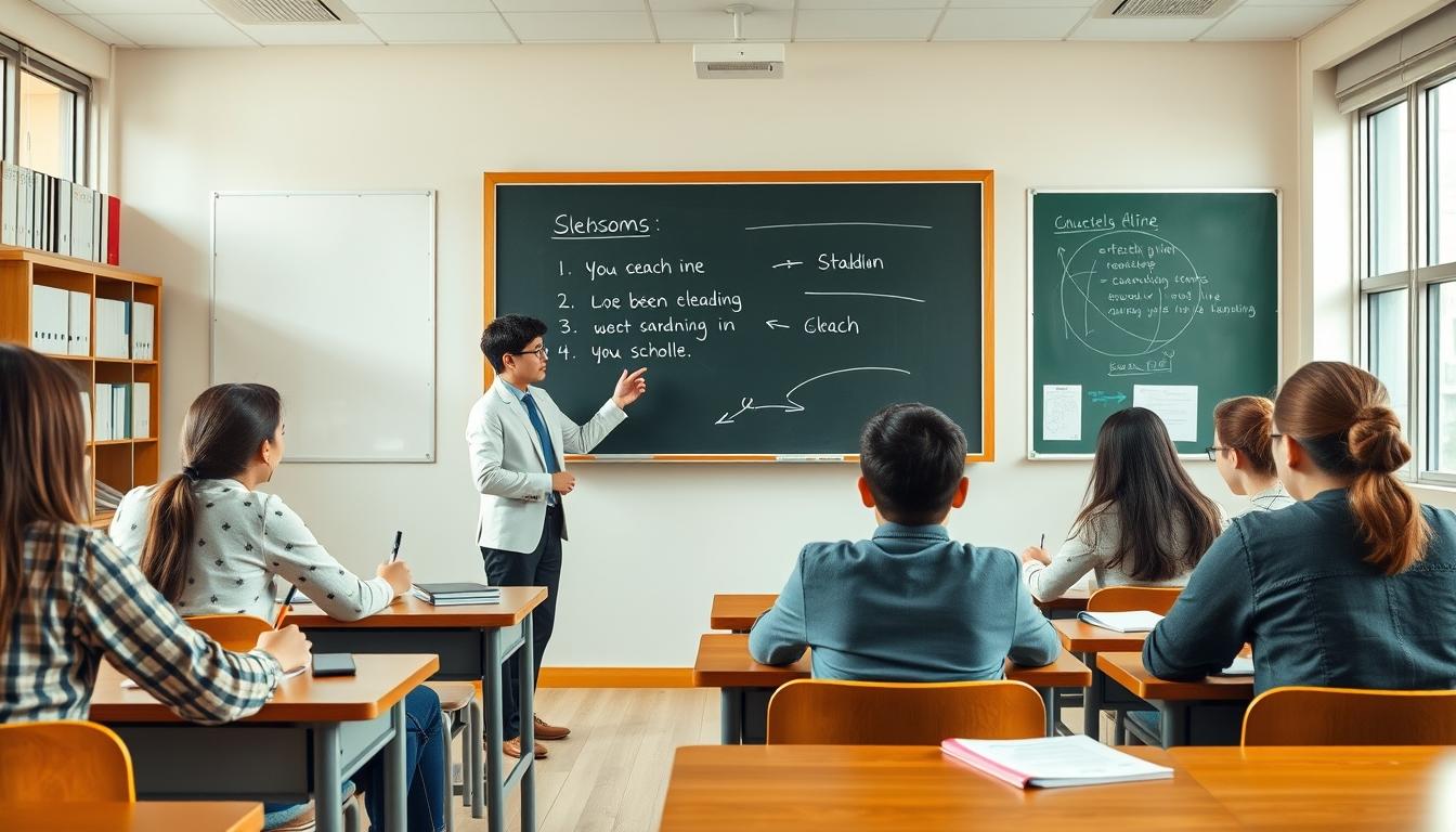 Students studying together in modern classroom